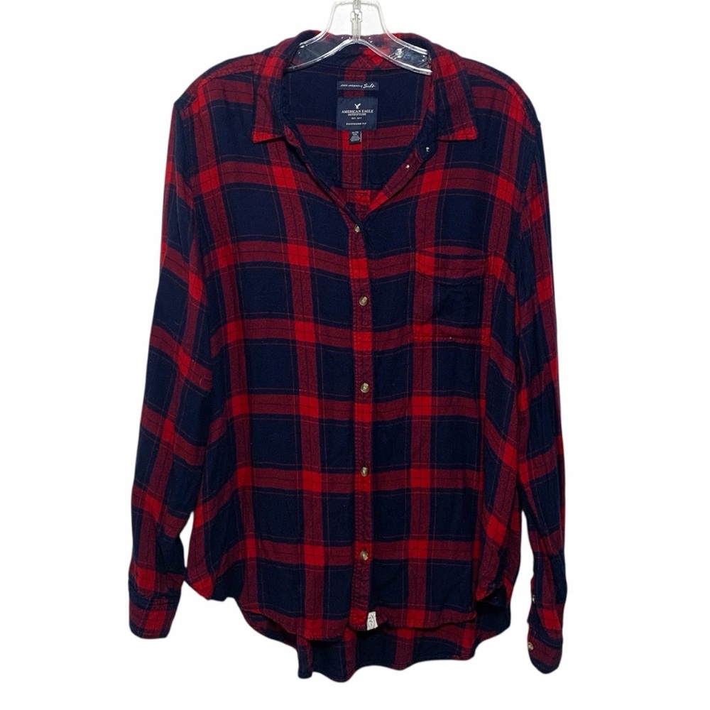 American Eagle Ahh-mazingly Soft Boyfriend Fit Flannel Red Black Xl Plaid Women